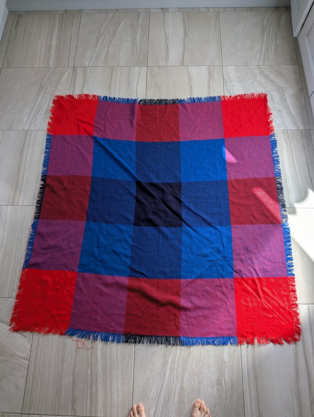 Vintage Tartan Scarf. Blue Red Pink Black